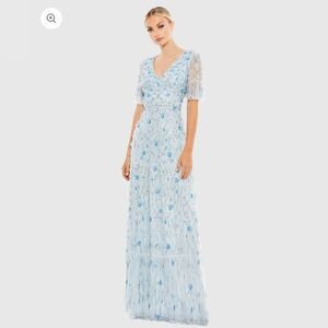 Mac Duggal Blue Embellished Pleated Gown